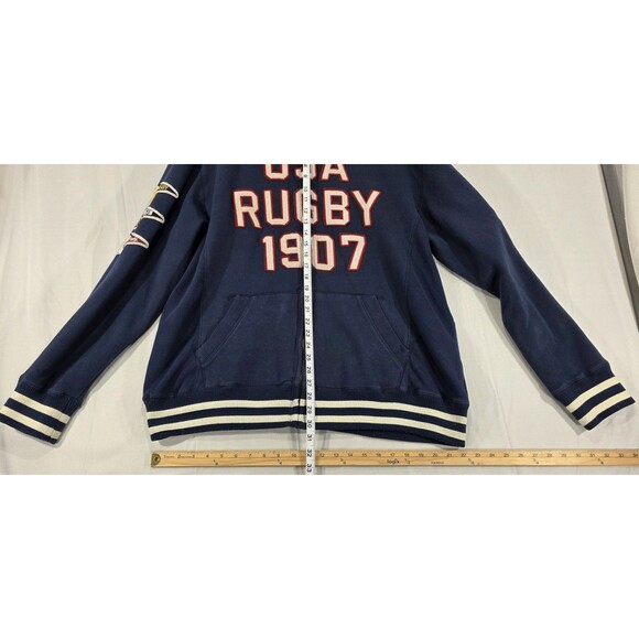 Vintage 90s Rugby USA Track Jacket Hoodie Letterman Varsity Patches Blue Men 3XL - Picture 15 of 16